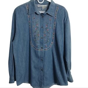 Vintage Capacity Women 1X Embroidered Button Up Top Cottagecore Grannycore Old M